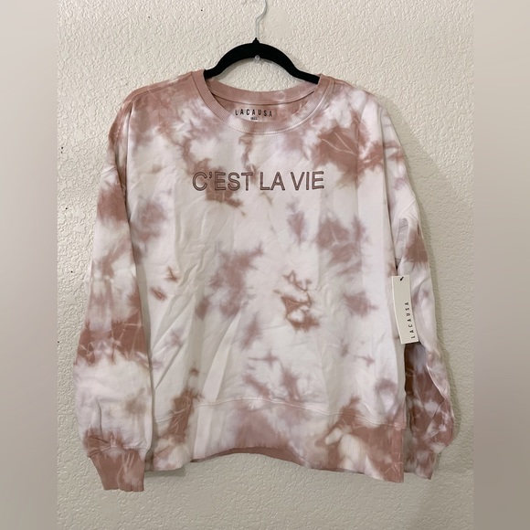 LACAUSA Tops - NWT LACAUSA (Anthropologie),C'est La Vie Tie Dye Crewneck Sweatshirt, Clay, S